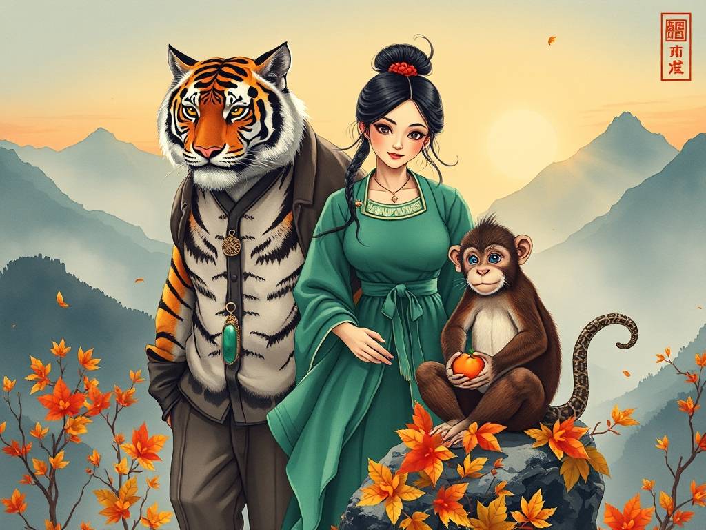 属虎属蛇属猴一家三口
