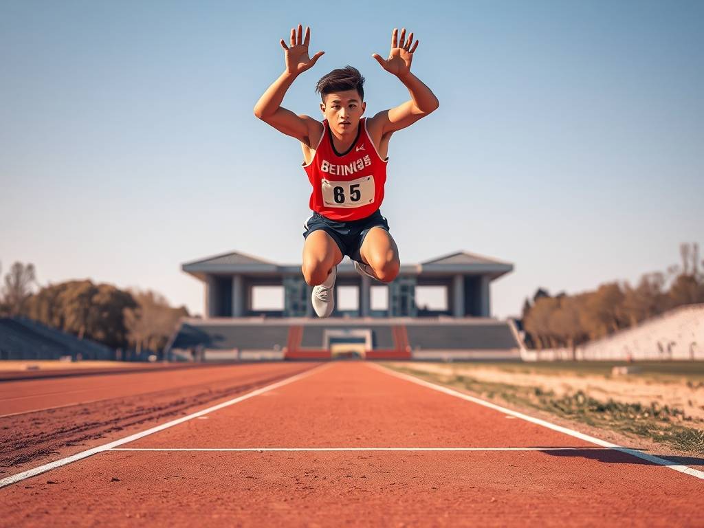 北京体育大学学生跳远像起飞
