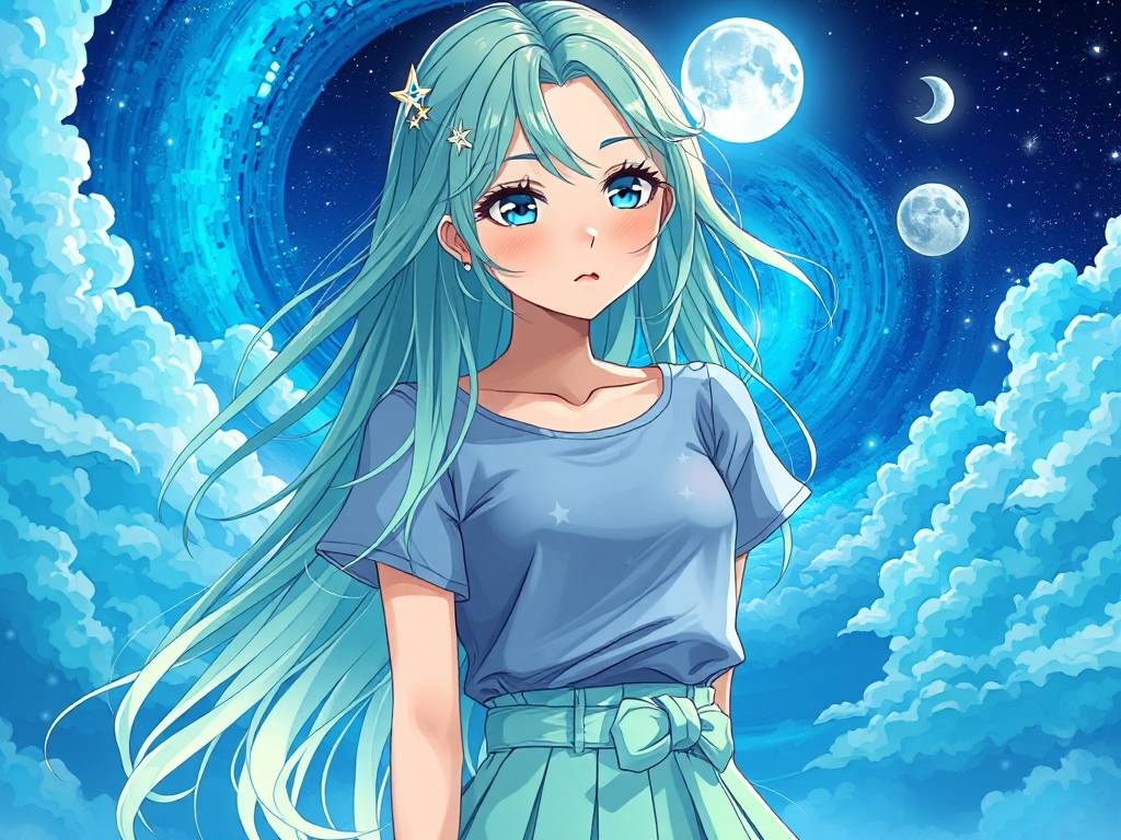 处女座的头像女生动漫梦幻蓝