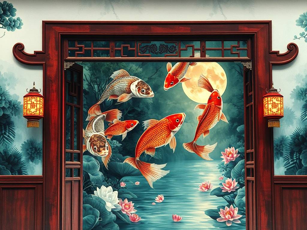 入户玄关挂九鱼图,鱼应该往哪边游