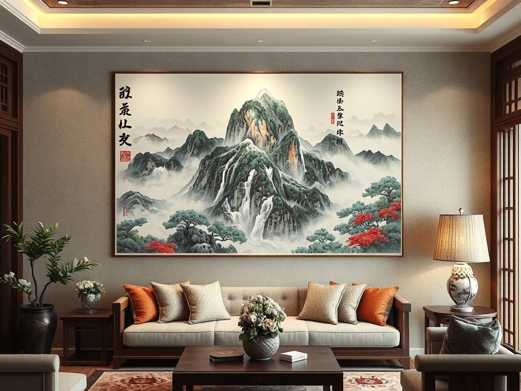 客厅背景风水靠山画图片