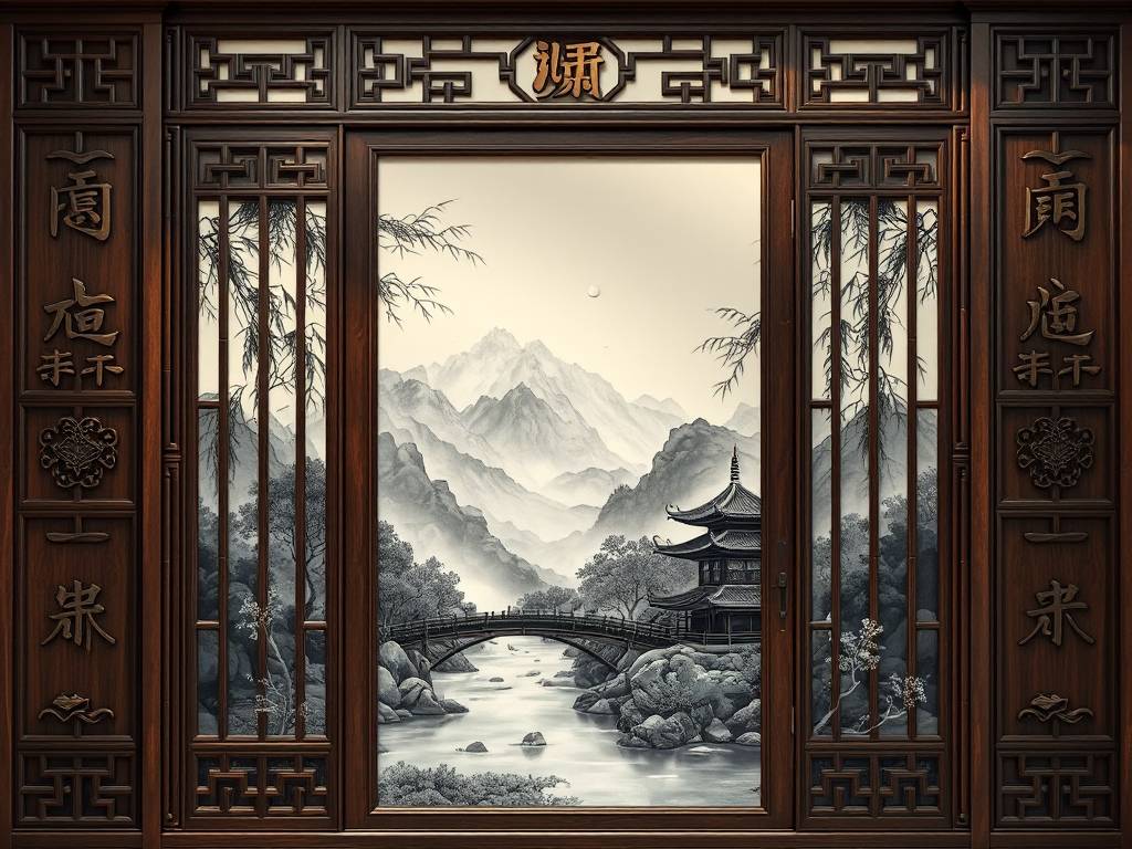 风水玄关隔断屏风效果图