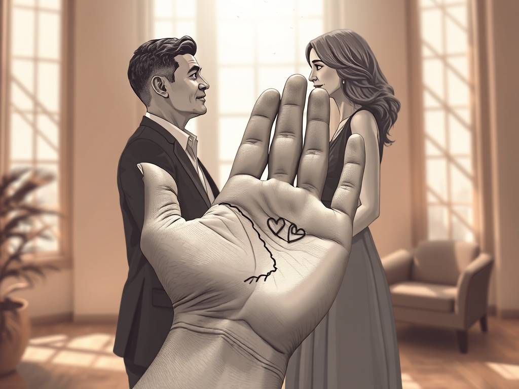 婚姻线向下碰到感情线