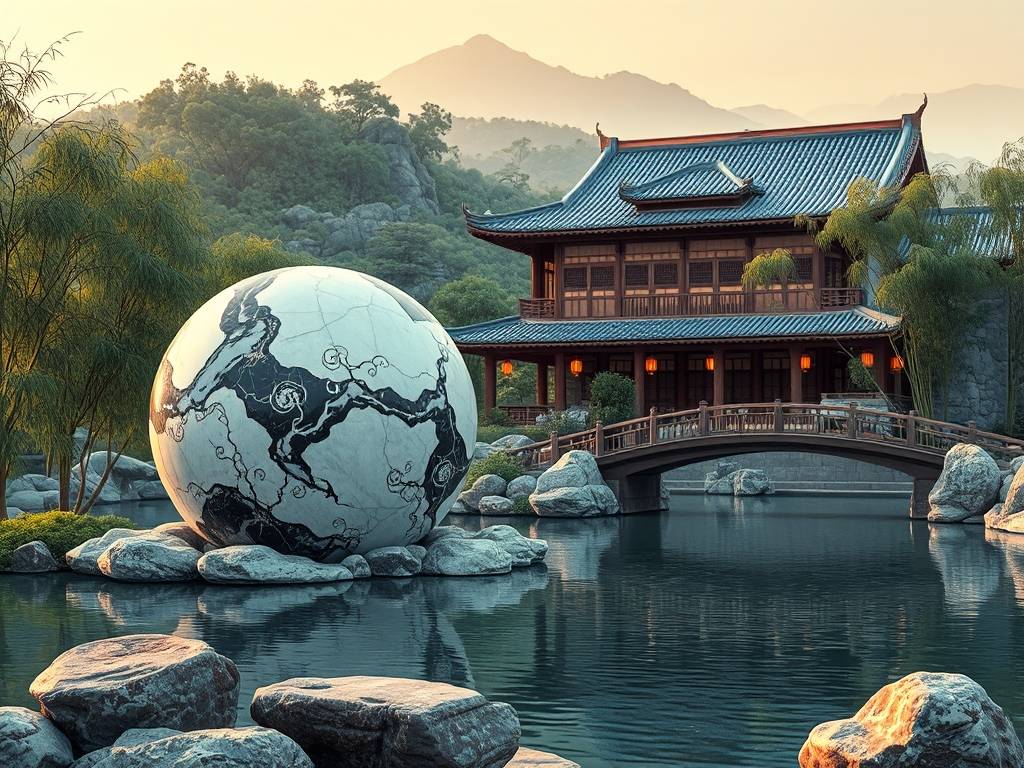 武威别墅石雕风水球摆件图
