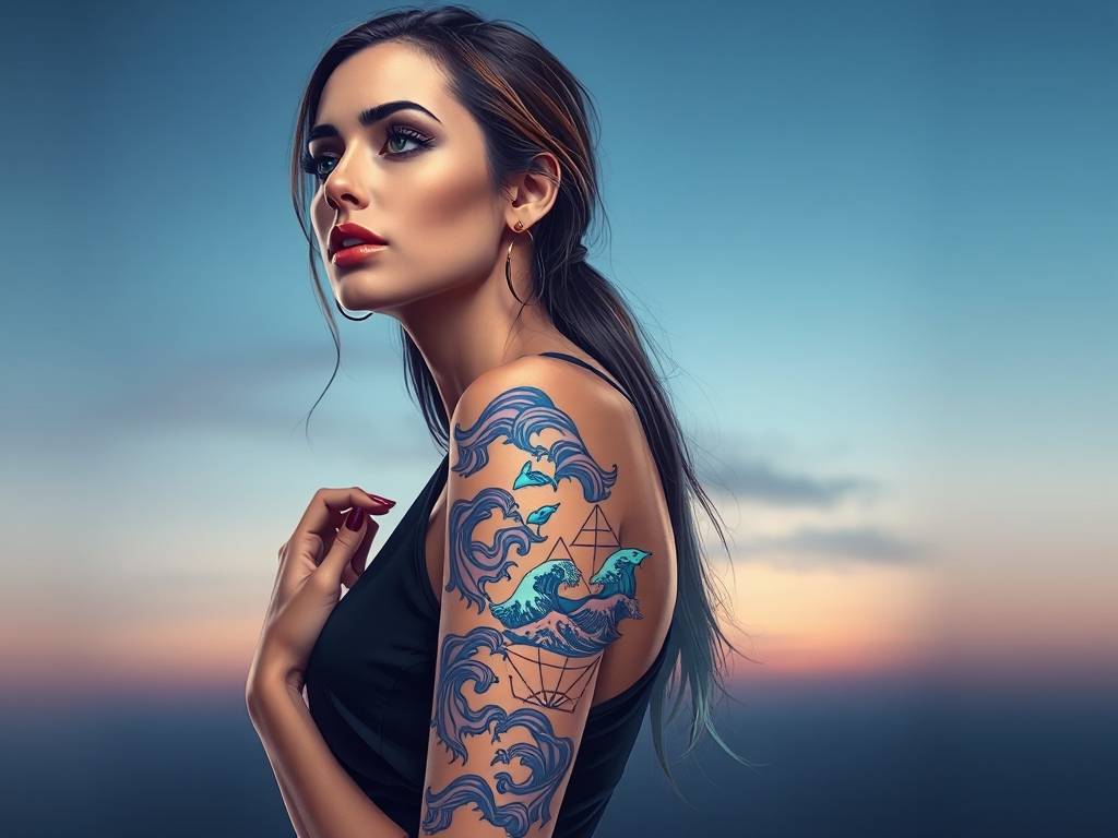 水瓶座时尚纹身图案图片女