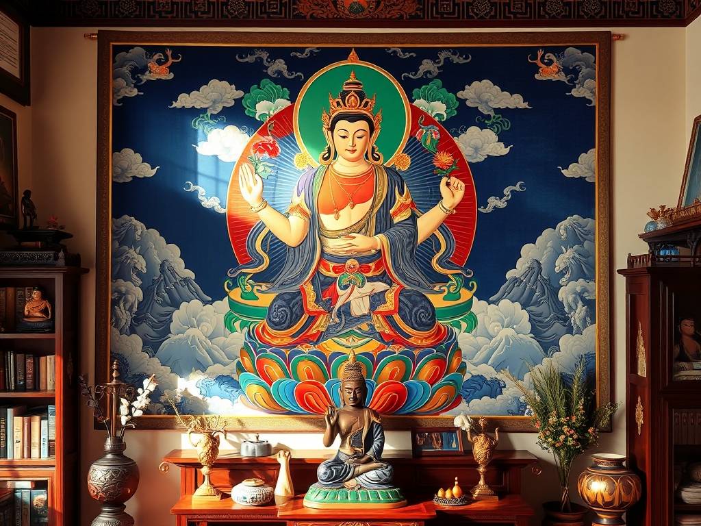 四臂观音唐卡挂在哪里合适 四臂观音的象征